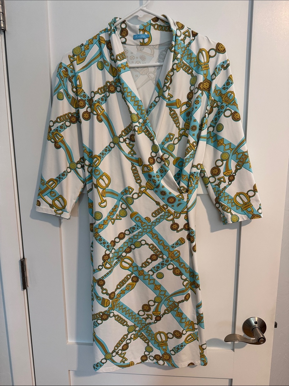 J. McLaughlin Faux Wrap Dress with Turquoise & Gold Accents